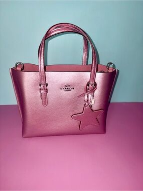 Coach Metallic Purple Leather Tote with Star Charm